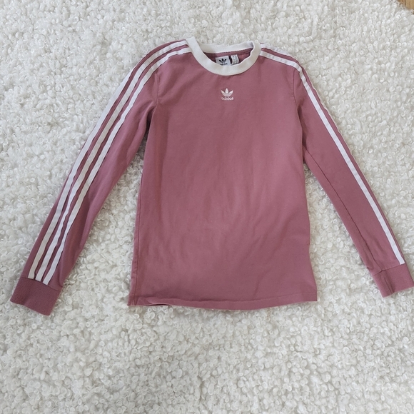 Adidas Originals Teen XXS Pink Trace Maroon 3 Stripes Long Sleeve Logo Shirt Top - Picture 6 of 10